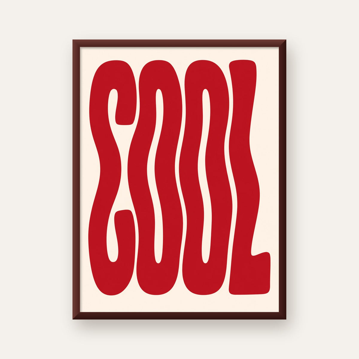 Kırmızı Dalgalı COOL Tipografi Poster – Modern Minimal Duvar Dekoru — ceviz çerçeveli