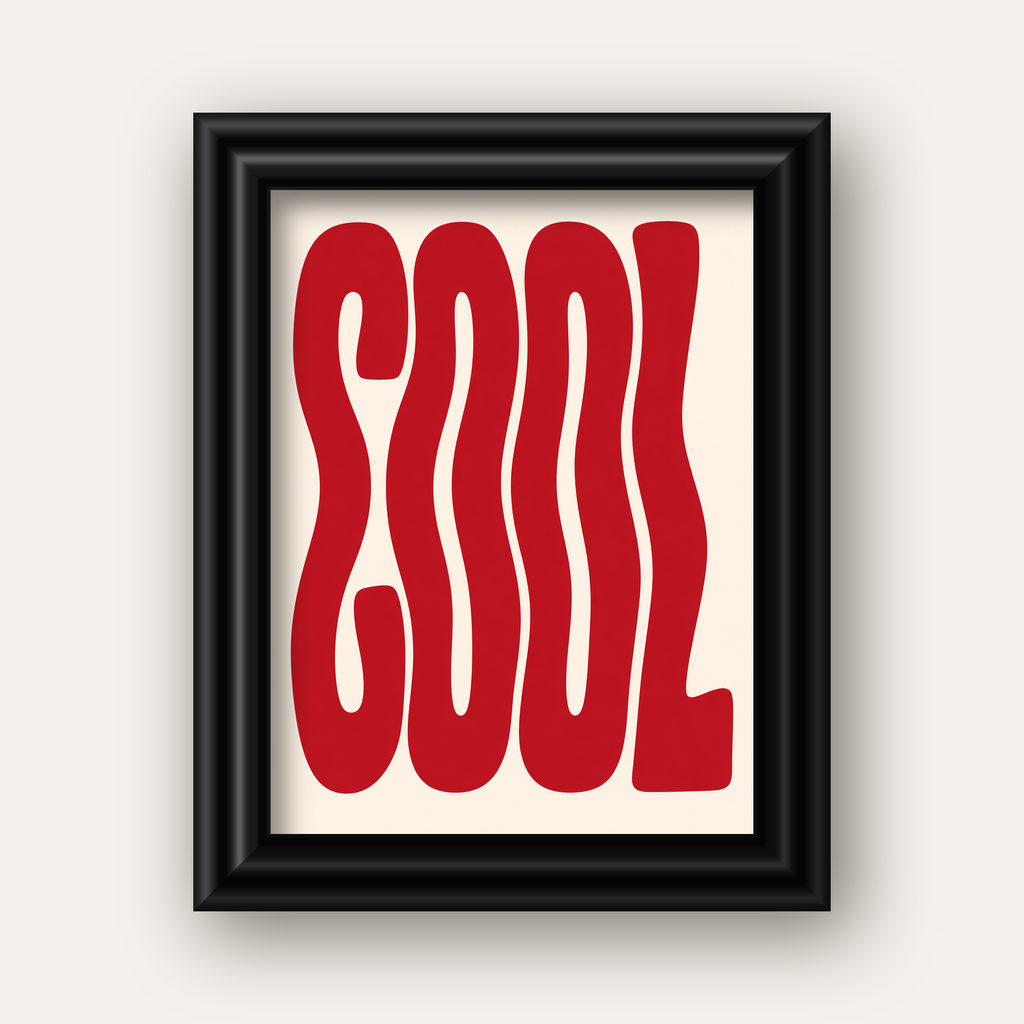 Kırmızı Dalgalı COOL Tipografi Poster – Modern Minimal Duvar Dekoru — siyah galeri çerçeveli