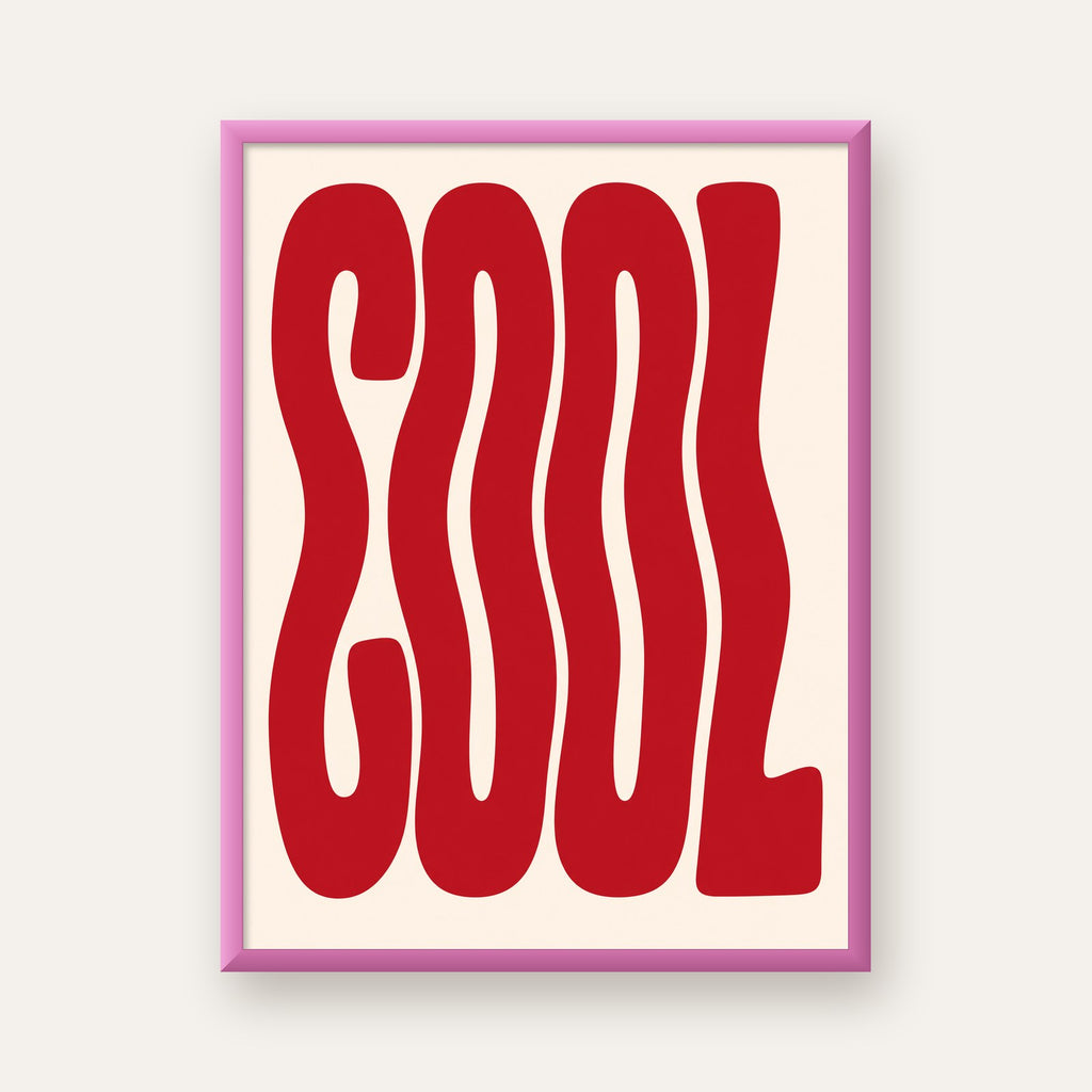 Kırmızı Dalgalı COOL Tipografi Poster – Modern Minimal Duvar Dekoru — pembe çerçeveli