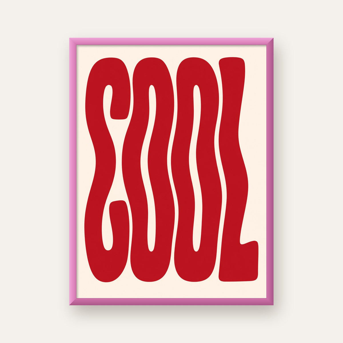 Kırmızı Dalgalı COOL Tipografi Poster – Modern Minimal Duvar Dekoru — pembe çerçeveli