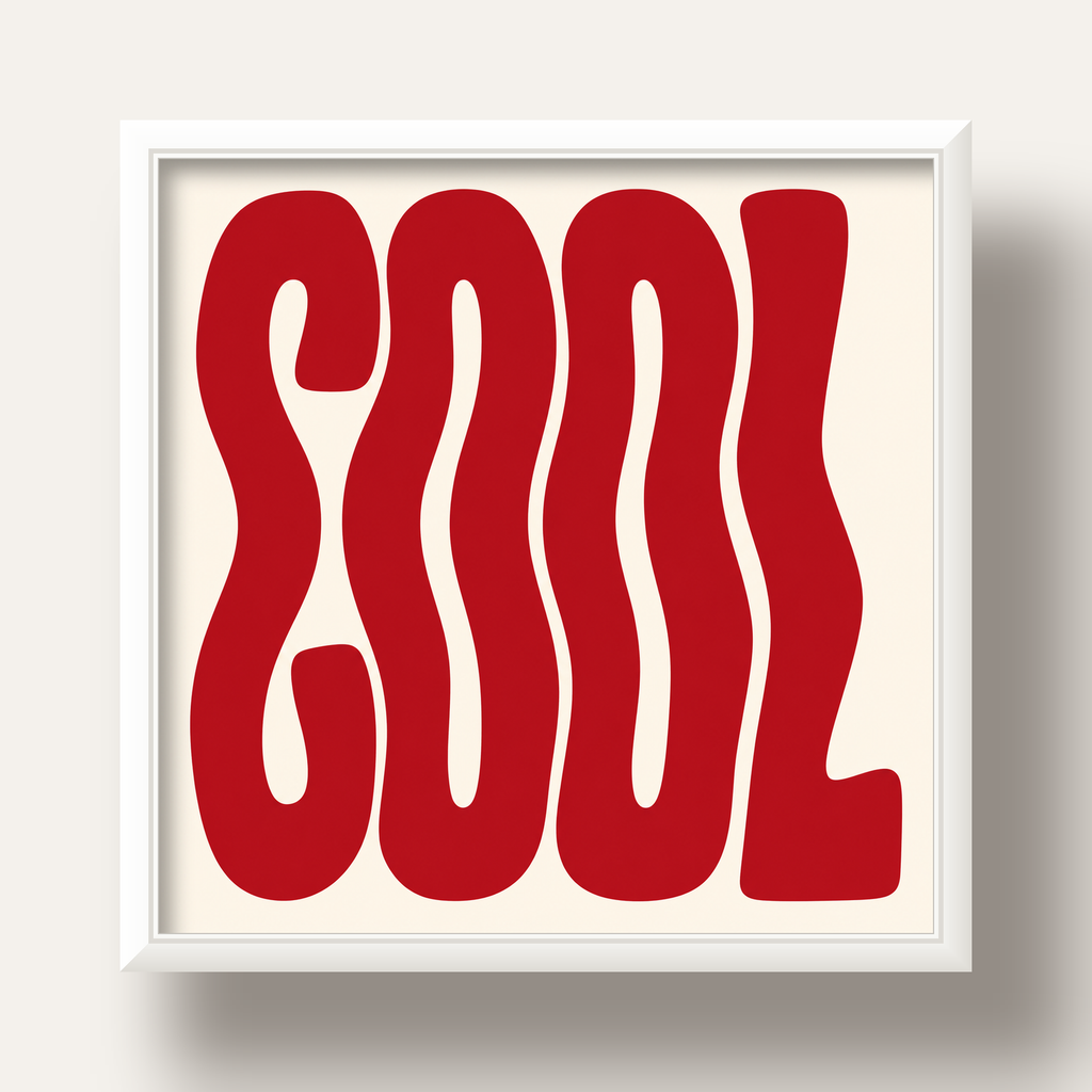 Kırmızı Dalgalı COOL Tipografi Poster – Modern Minimal Duvar Dekoru — beyaz derin çerçeveli