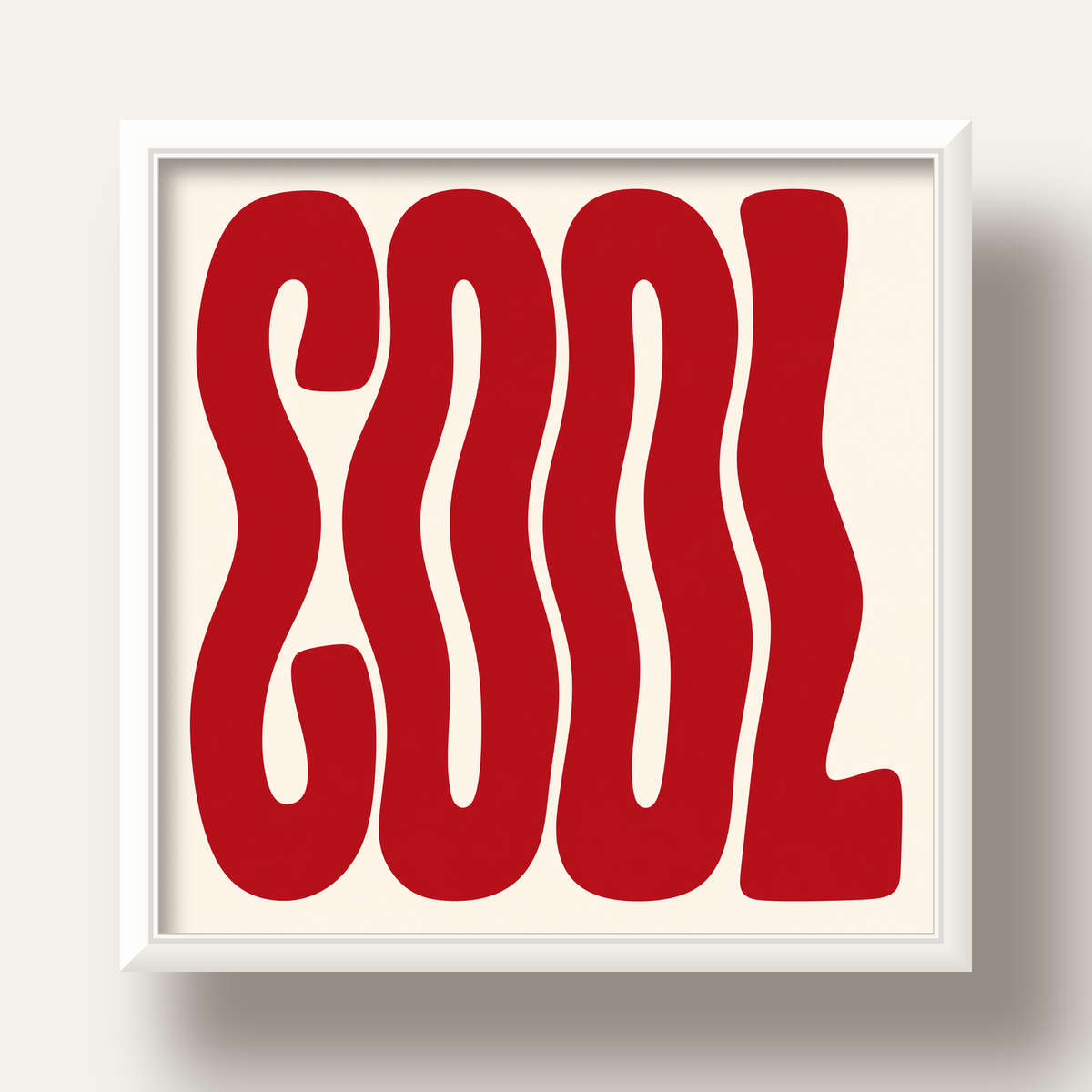 Kırmızı Dalgalı COOL Tipografi Poster – Modern Minimal Duvar Dekoru — beyaz derin çerçeveli