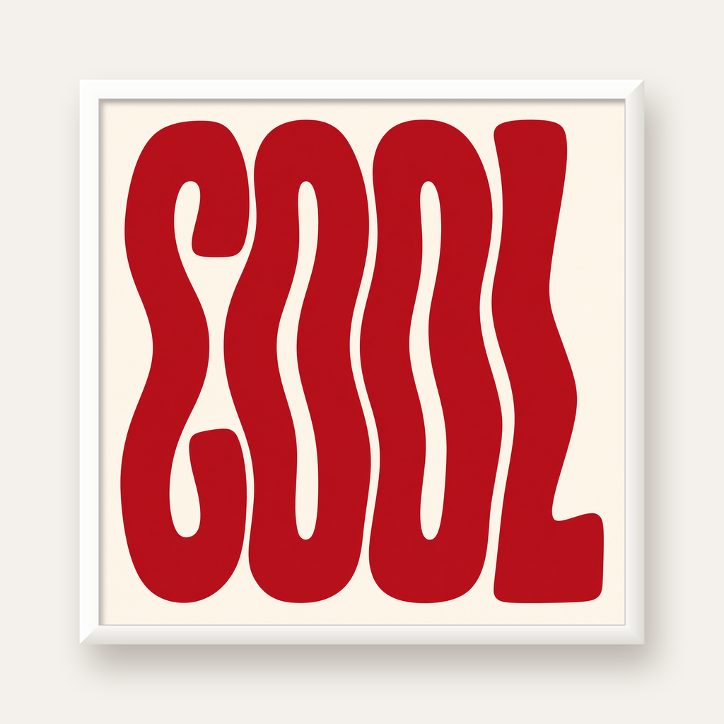 Kırmızı Dalgalı COOL Tipografi Poster – Modern Minimal Duvar Dekoru — beyaz çerçeveli kare poster