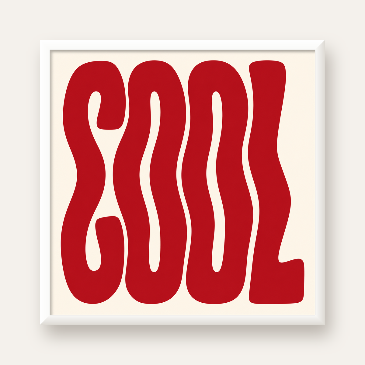 Kırmızı Dalgalı COOL Tipografi Poster – Modern Minimal Duvar Dekoru — beyaz çerçeveli kare poster