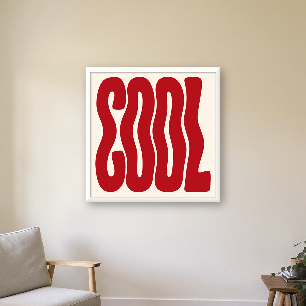Kırmızı Dalgalı COOL Tipografi Poster – Modern Minimal Duvar Dekoru — beyaz çerçeveli kare poster