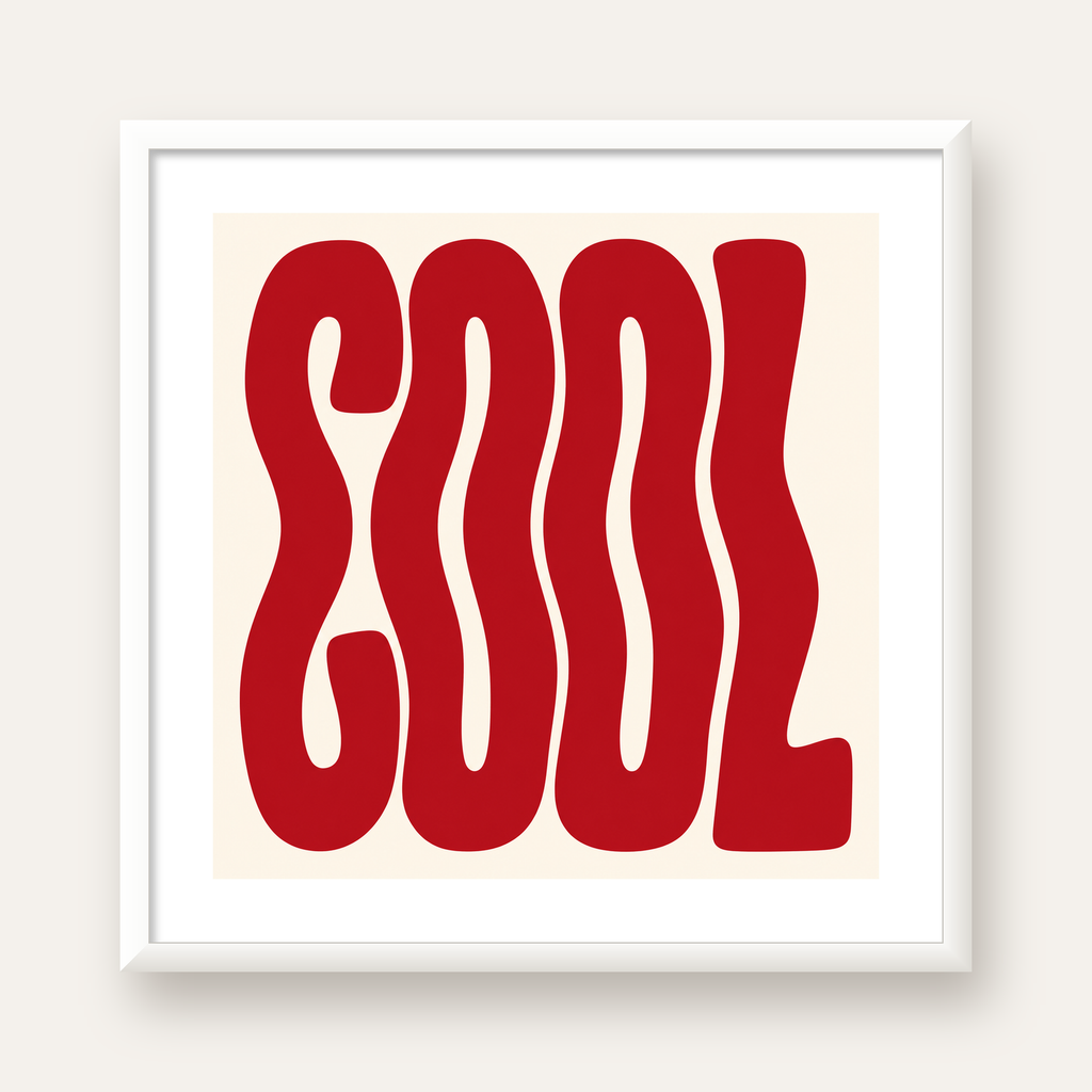 Kırmızı Dalgalı COOL Tipografi Poster – Modern Minimal Duvar Dekoru — beyaz çerçeveli kare poster