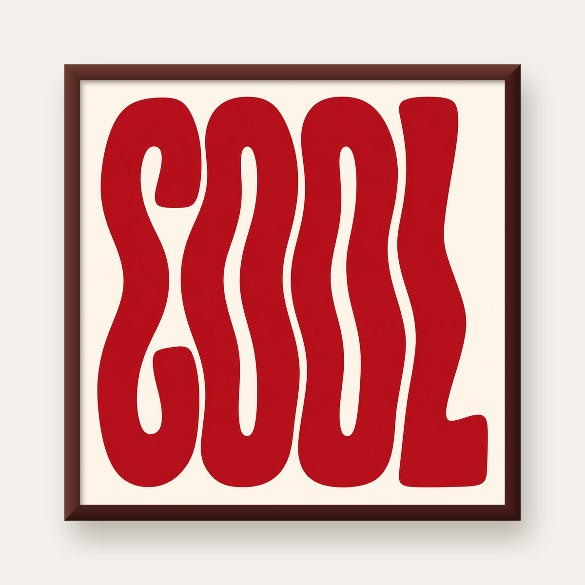 Kırmızı Dalgalı COOL Tipografi Poster – Modern Minimal Duvar Dekoru — ceviz çerçeveli
