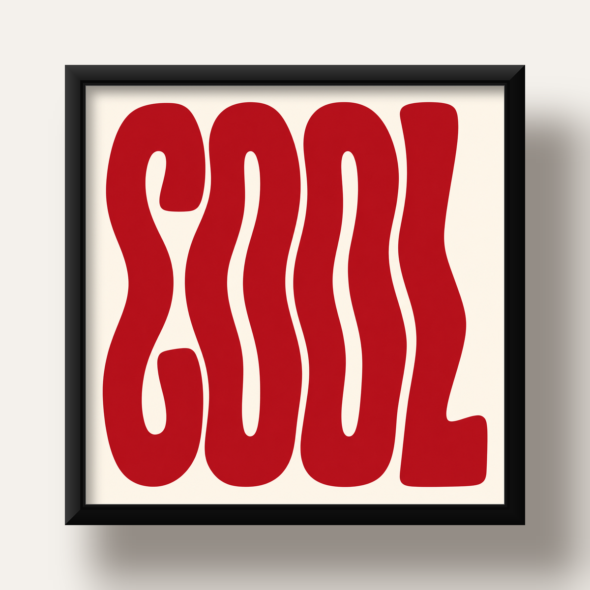 Kırmızı Dalgalı COOL Tipografi Poster – Modern Minimal Duvar Dekoru — siyah derin çerçeveli