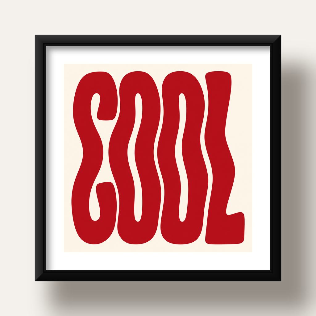 Kırmızı Dalgalı COOL Tipografi Poster – Modern Minimal Duvar Dekoru — siyah derin çerçeveli paspartulu