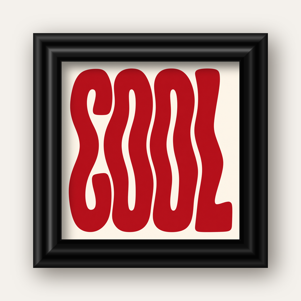 Kırmızı Dalgalı COOL Tipografi Poster – Modern Minimal Duvar Dekoru — siyah galeri çerçeveli