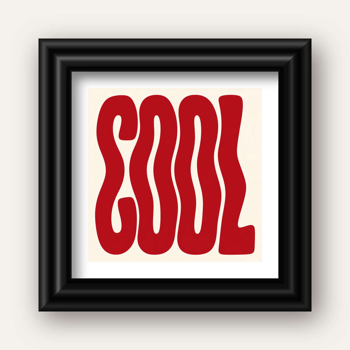 Kırmızı Dalgalı COOL Tipografi Poster – Modern Minimal Duvar Dekoru — siyah galeri çerçeveli paspartulu