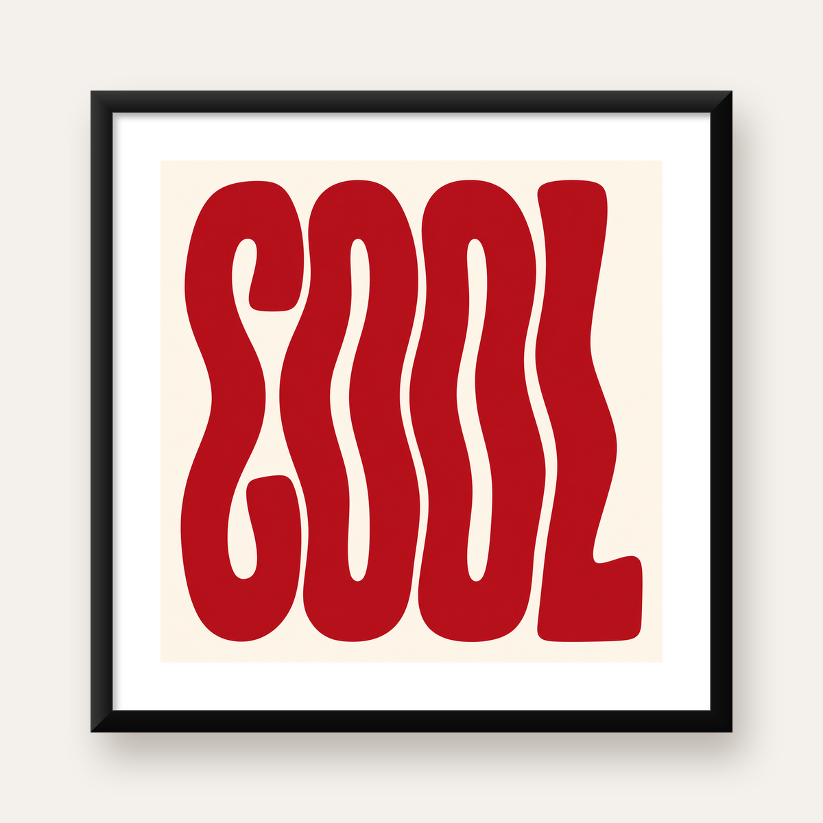 Kırmızı Dalgalı COOL Tipografi Poster – Modern Minimal Duvar Dekoru — Kare baskı, beyaz paspartulu