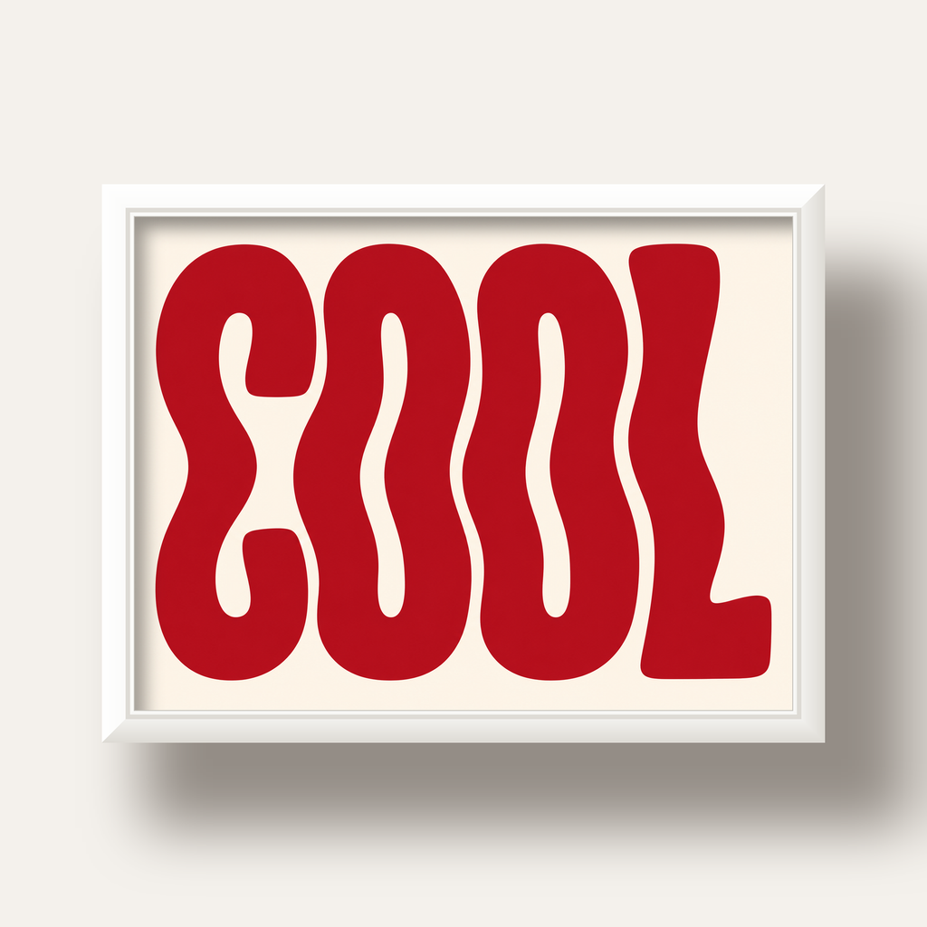 Kırmızı Dalgalı COOL Tipografi Poster – Modern Minimal Duvar Dekoru — beyaz derin çerçeveli