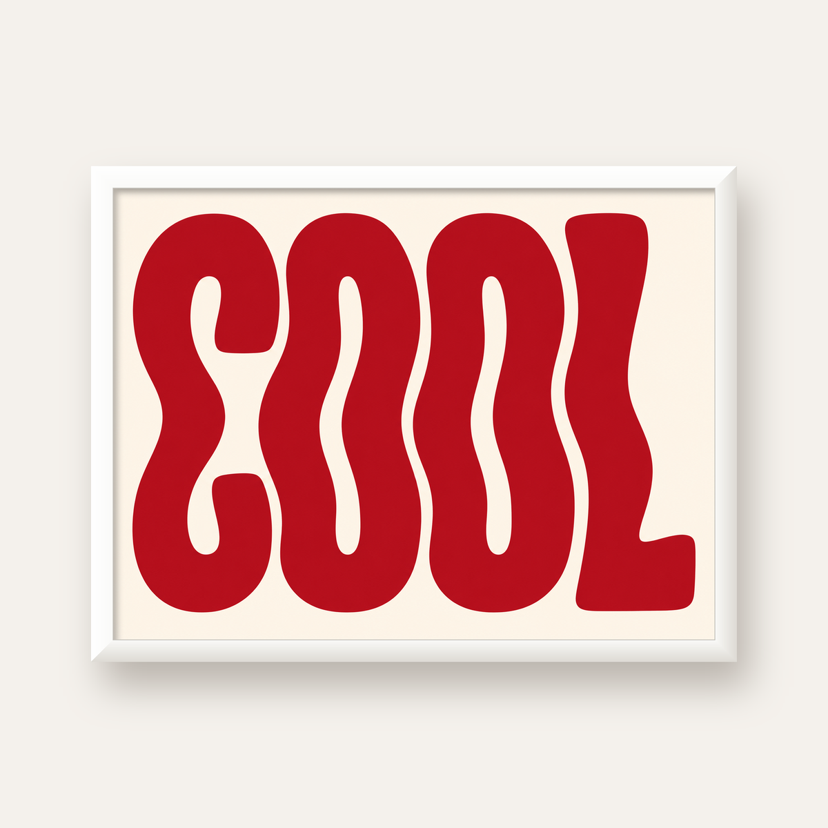 Kırmızı Dalgalı COOL Tipografi Poster – Modern Minimal Duvar Dekoru — beyaz çerçeveli yatay poster