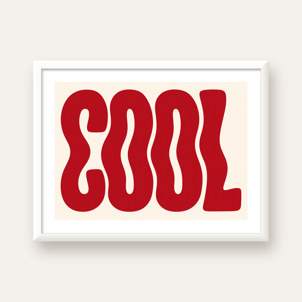 Kırmızı Dalgalı COOL Tipografi Poster – Modern Minimal Duvar Dekoru — beyaz çerçeveli yatay poster