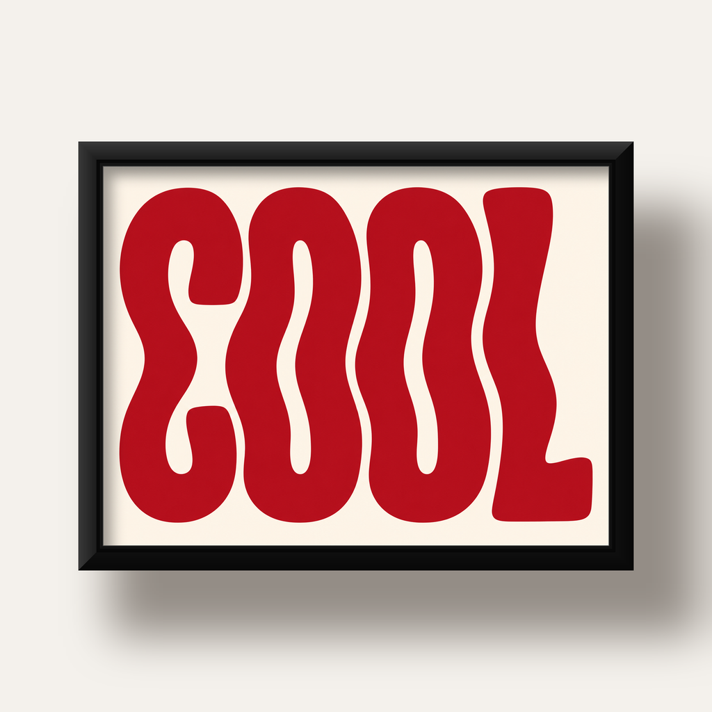 Kırmızı Dalgalı COOL Tipografi Poster – Modern Minimal Duvar Dekoru — siyah derin çerçeveli