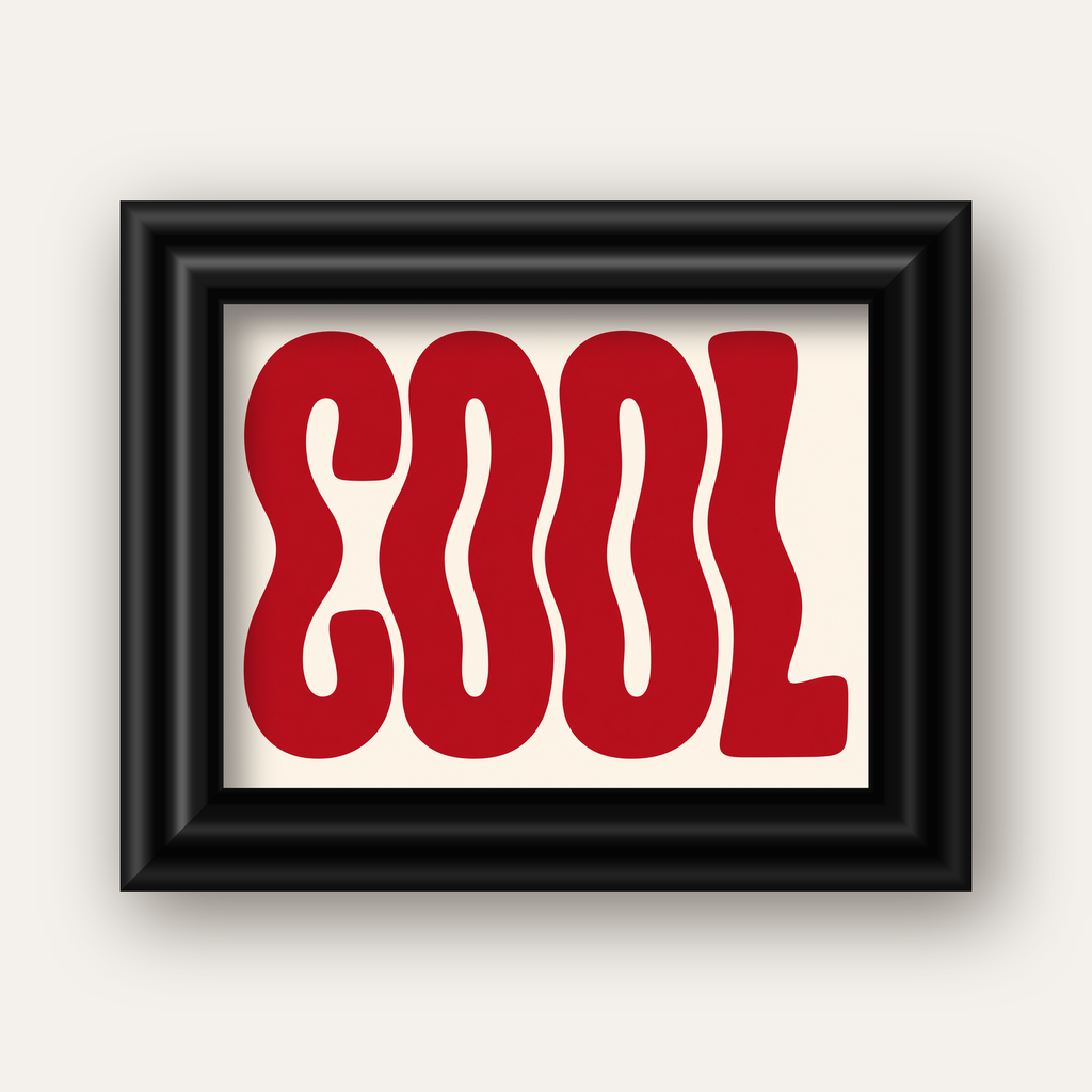 Kırmızı Dalgalı COOL Tipografi Poster – Modern Minimal Duvar Dekoru — siyah galeri çerçeveli