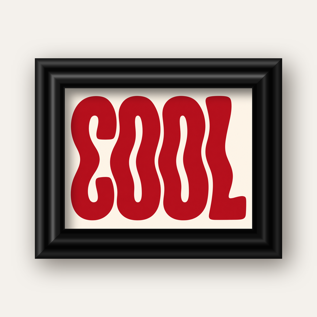 Kırmızı Dalgalı COOL Tipografi Poster – Modern Minimal Duvar Dekoru — siyah galeri çerçeveli