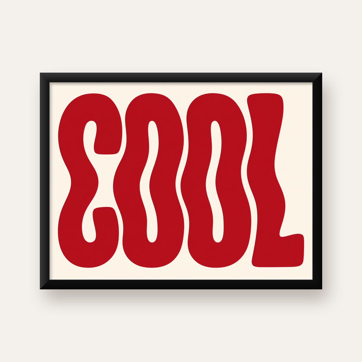 Kırmızı Dalgalı COOL Tipografi Poster – Modern Minimal Duvar Dekoru — Yatay baskı, düz siyah çerçeveli duvar posteri