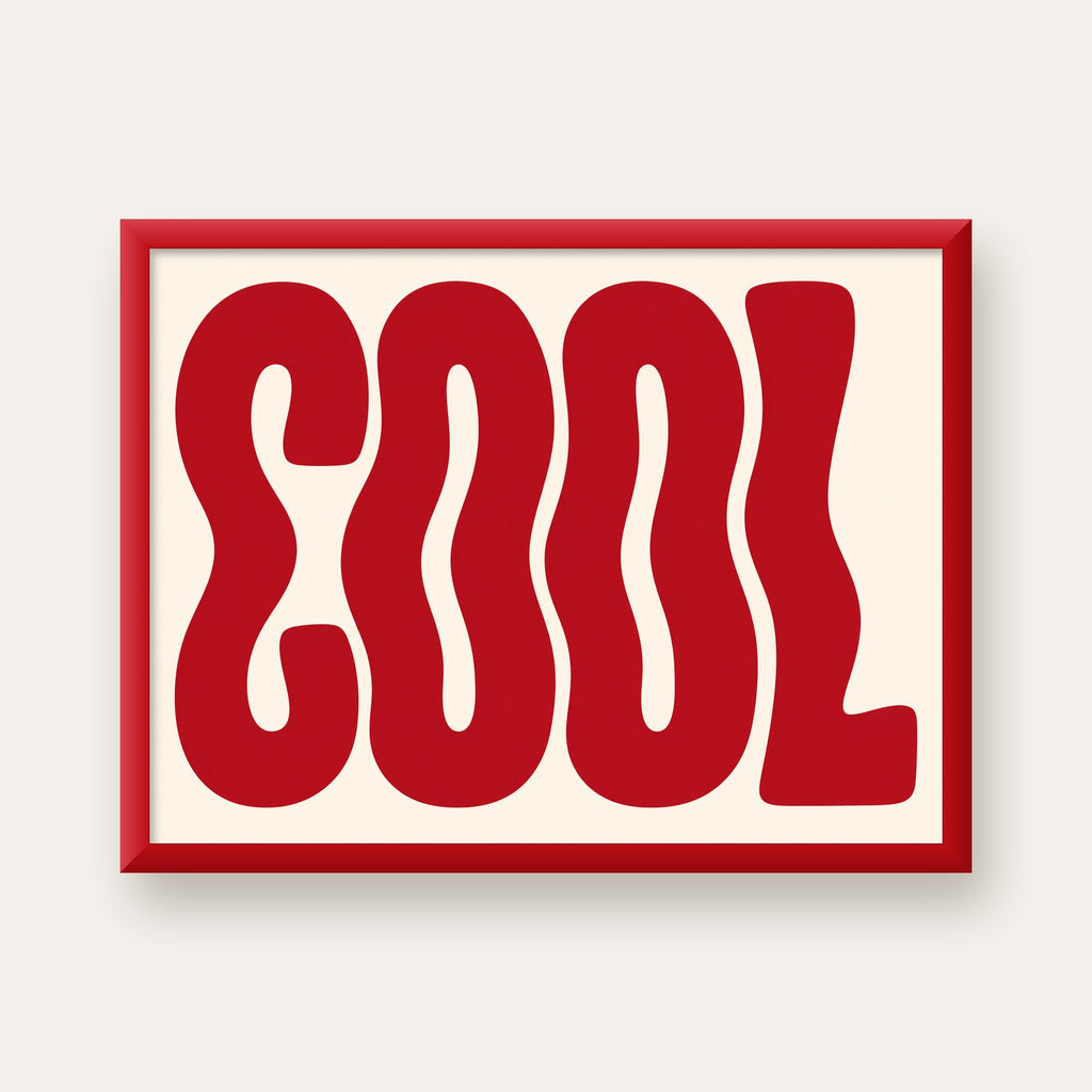 Kırmızı Dalgalı COOL Tipografi Poster – Modern Minimal Duvar Dekoru — kırmızı çerçeveli