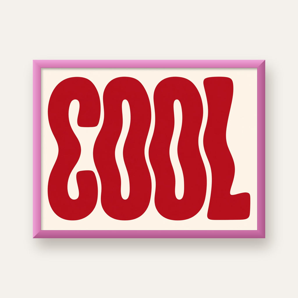 Kırmızı Dalgalı COOL Tipografi Poster – Modern Minimal Duvar Dekoru — pembe çerçeveli