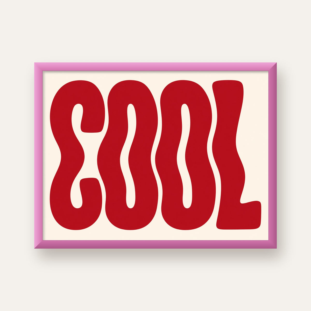 Kırmızı Dalgalı COOL Tipografi Poster – Modern Minimal Duvar Dekoru — pembe çerçeveli
