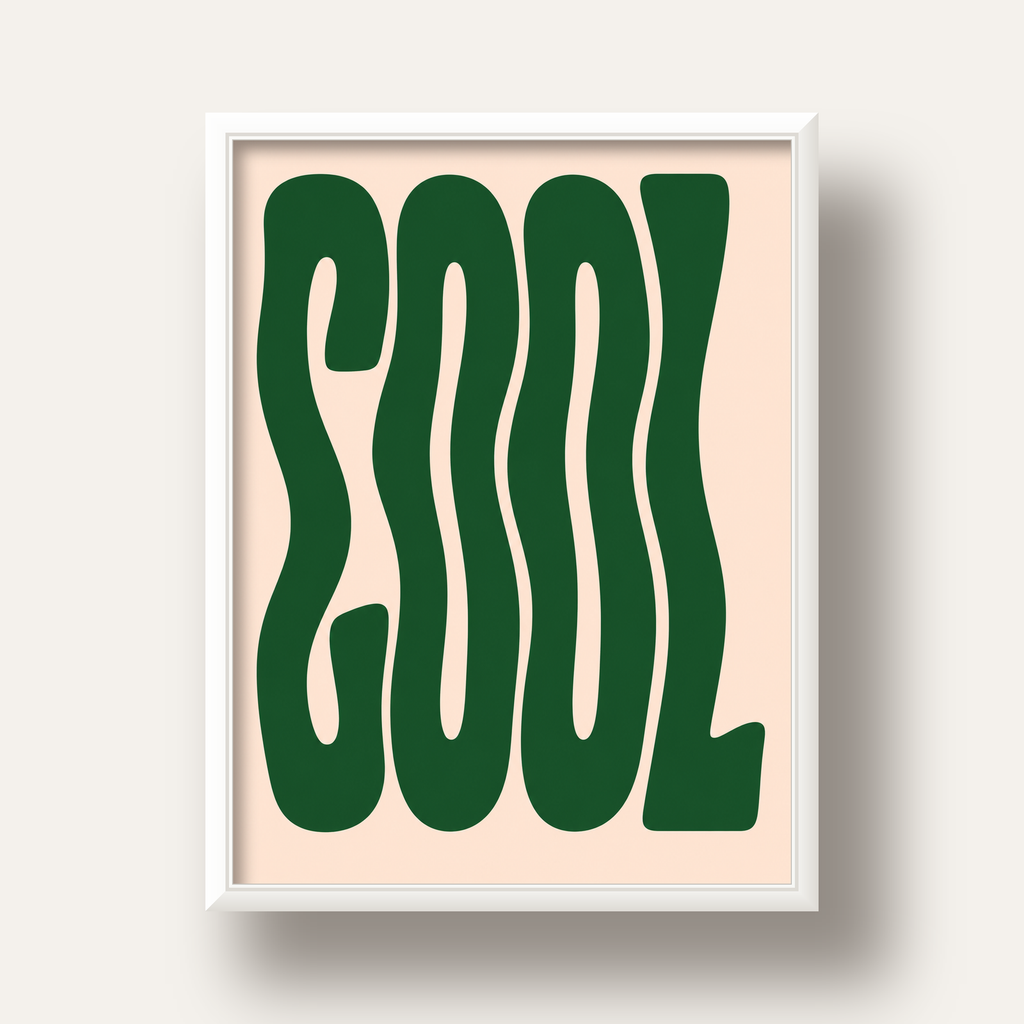 Yeşil Dalgalı Tipografik COOL Poster - Modern Duvar Dekoru — beyaz derin çerçeveli