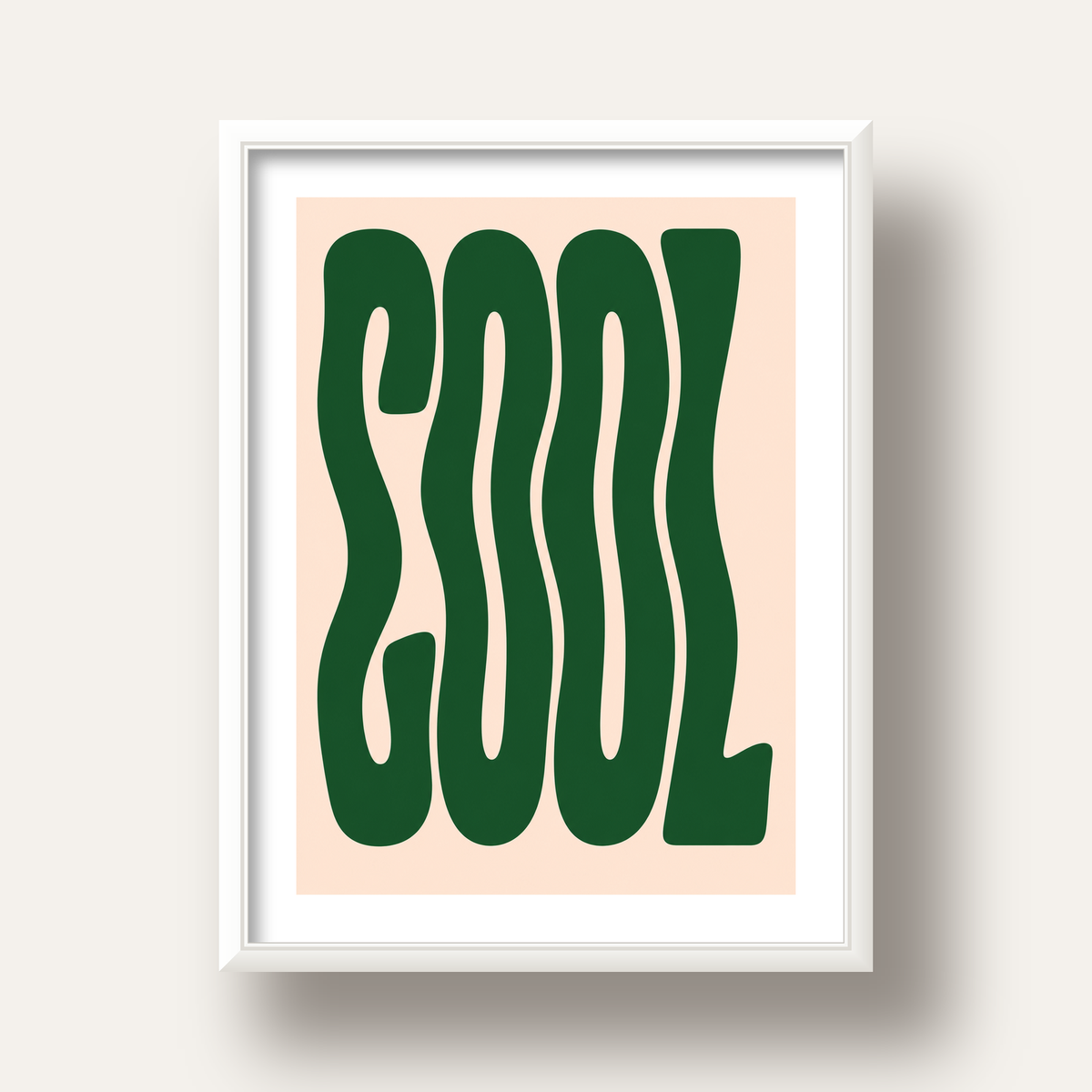 Yeşil Dalgalı Tipografik COOL Poster - Modern Duvar Dekoru — beyaz derin çerçeveli paspartulu