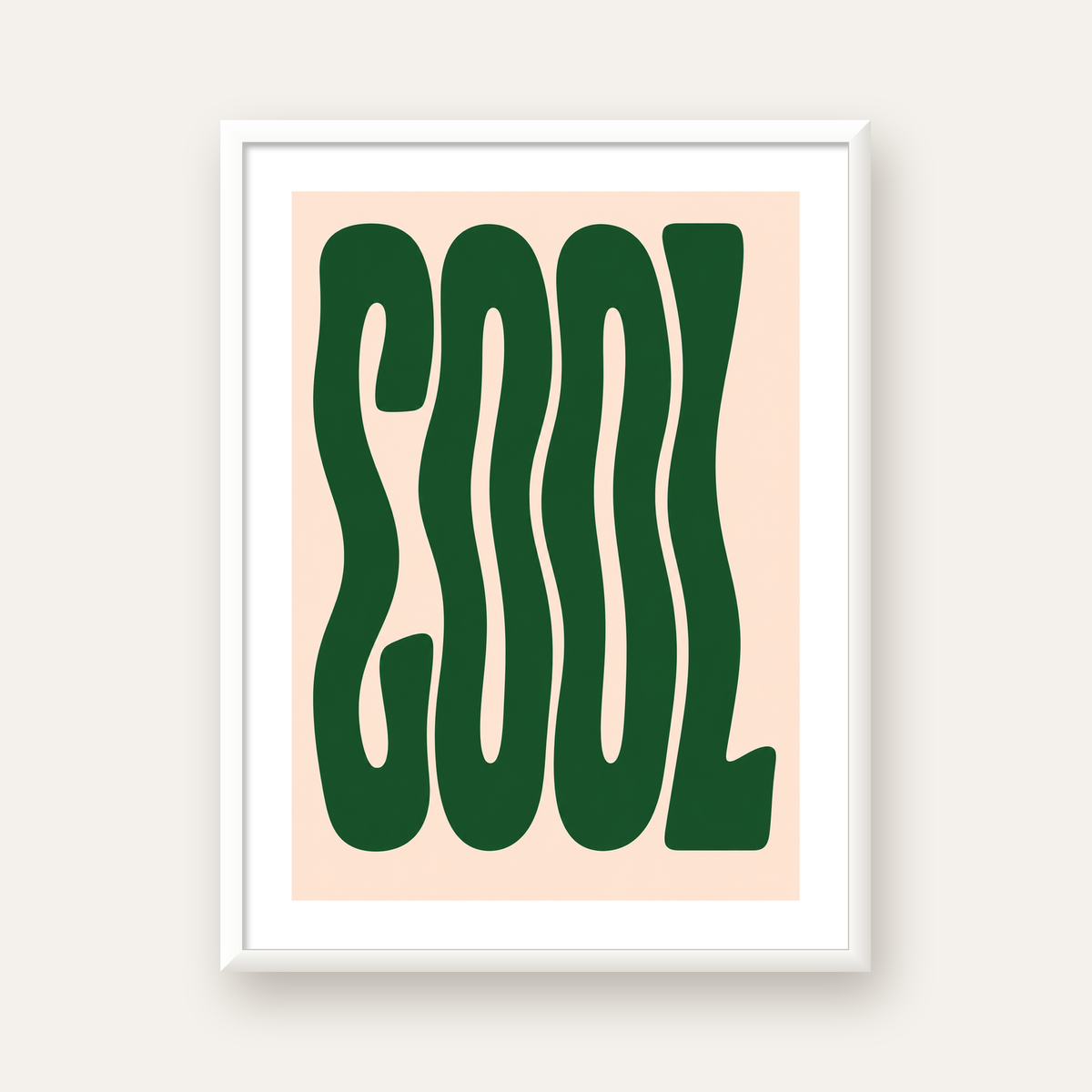 Yeşil Dalgalı Tipografik COOL Poster - Modern Duvar Dekoru — beyaz çerçeveli dikey poster