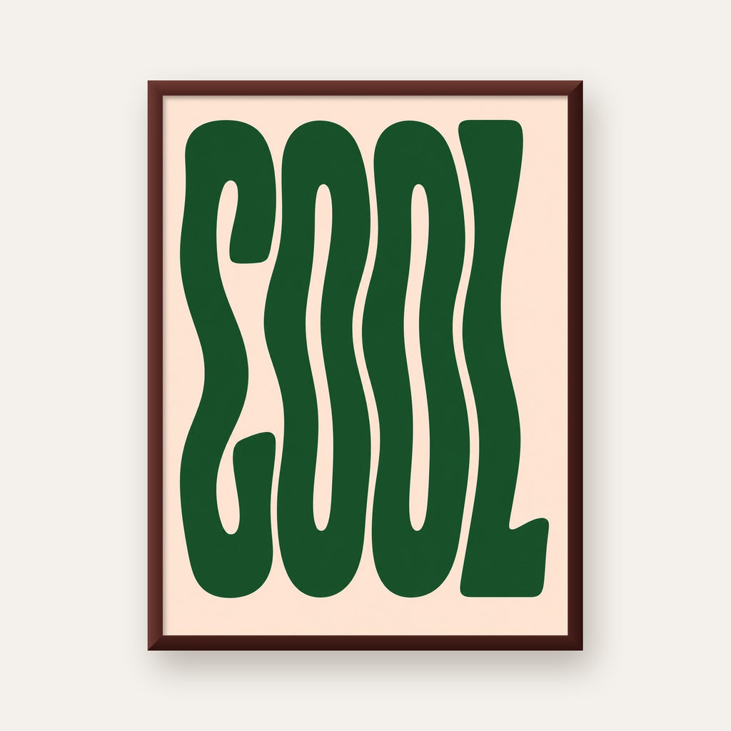 Yeşil Dalgalı Tipografik COOL Poster - Modern Duvar Dekoru — ceviz çerçeveli