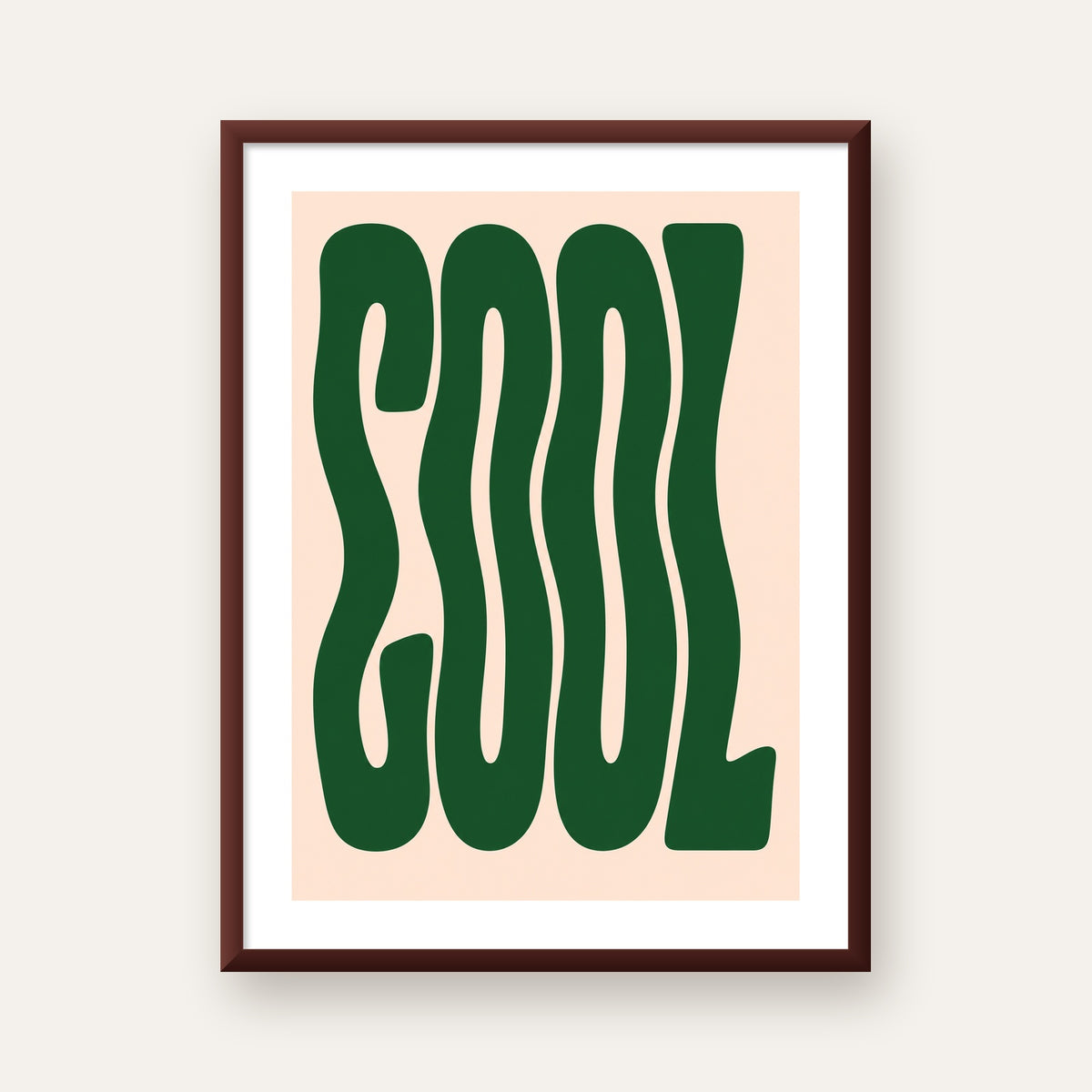 Yeşil Dalgalı Tipografik COOL Poster - Modern Duvar Dekoru — ceviz çerçeveli paspartulu