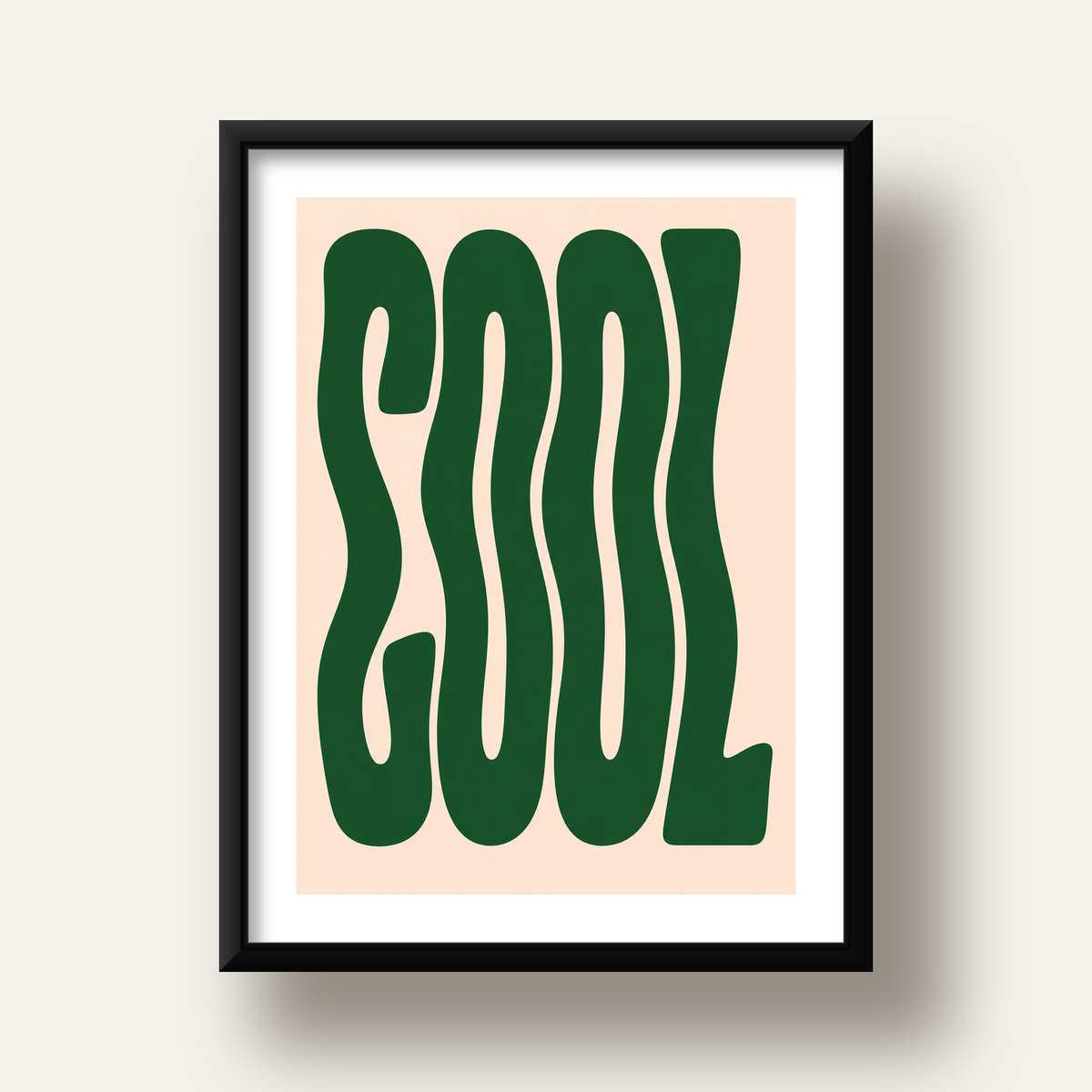 Yeşil Dalgalı Tipografik COOL Poster - Modern Duvar Dekoru — siyah derin çerçeveli paspartulu