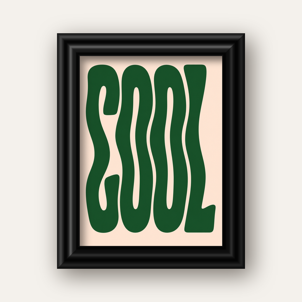 Yeşil Dalgalı Tipografik COOL Poster - Modern Duvar Dekoru — siyah galeri çerçeveli
