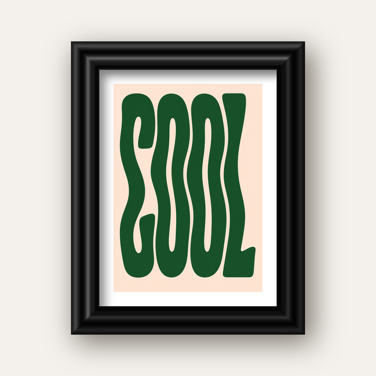 Yeşil Dalgalı Tipografik COOL Poster - Modern Duvar Dekoru — siyah galeri çerçeveli paspartulu