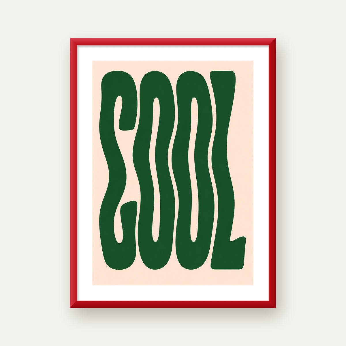 Yeşil Dalgalı Tipografik COOL Poster - Modern Duvar Dekoru — kırmızı çerçeveli paspartulu