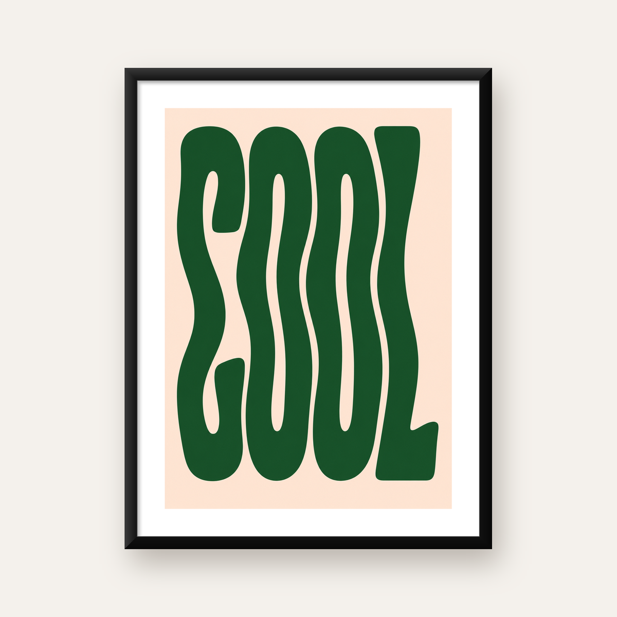 Yeşil Dalgalı Tipografik COOL Poster - Modern Duvar Dekoru — Dikey baskı, beyaz paspartulu