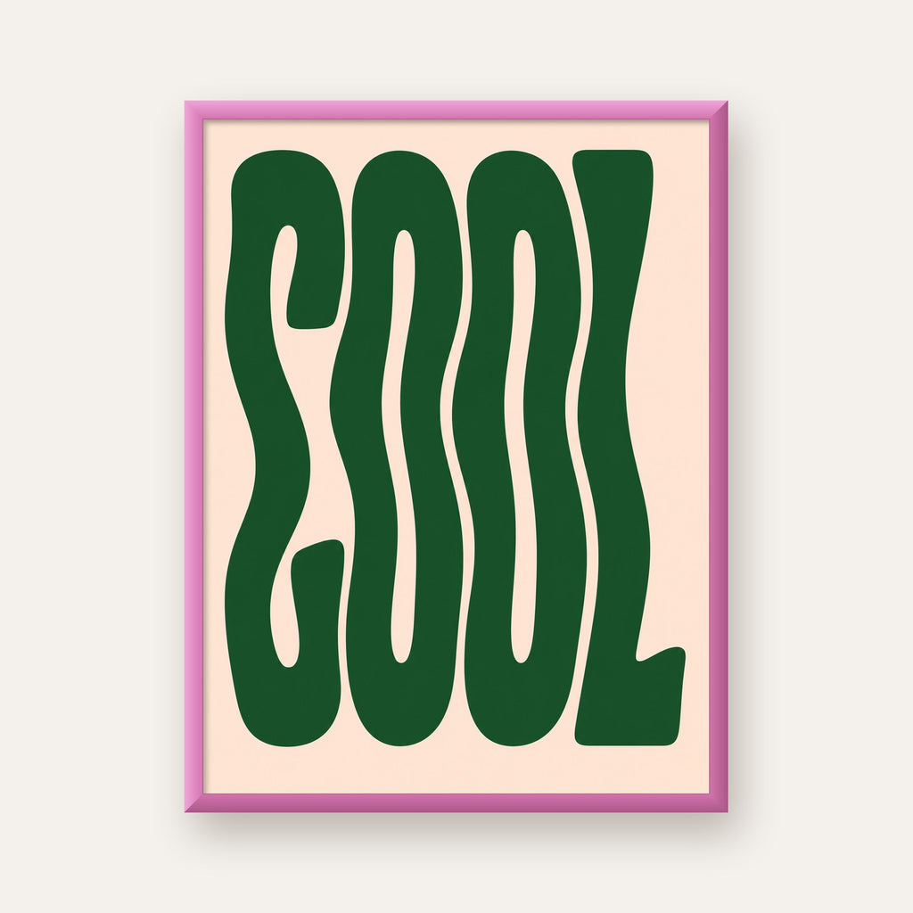 Yeşil Dalgalı Tipografik COOL Poster - Modern Duvar Dekoru — pembe çerçeveli