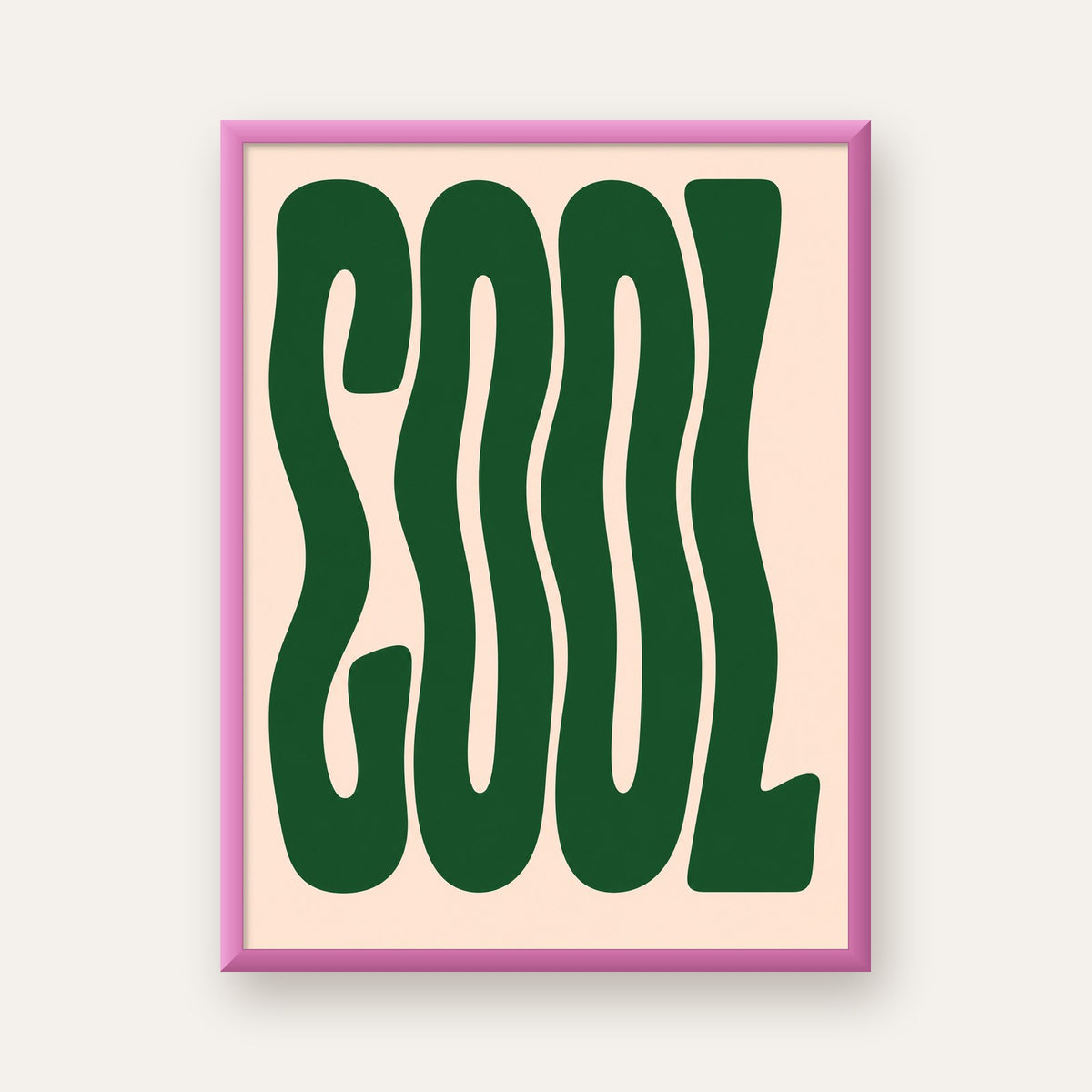 Yeşil Dalgalı Tipografik COOL Poster - Modern Duvar Dekoru — pembe çerçeveli