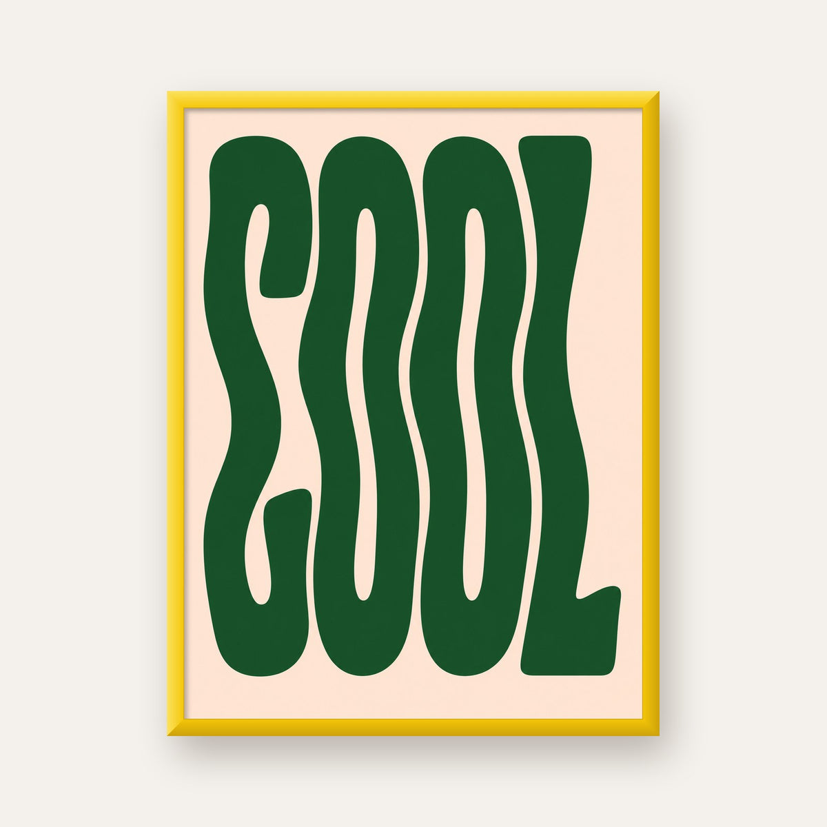 Yeşil Dalgalı Tipografik COOL Poster - Modern Duvar Dekoru — sarı çerçeveli
