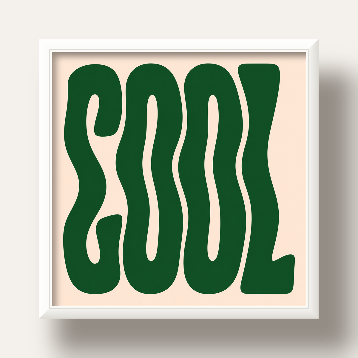 Yeşil Dalgalı Tipografik COOL Poster - Modern Duvar Dekoru — beyaz derin çerçeveli