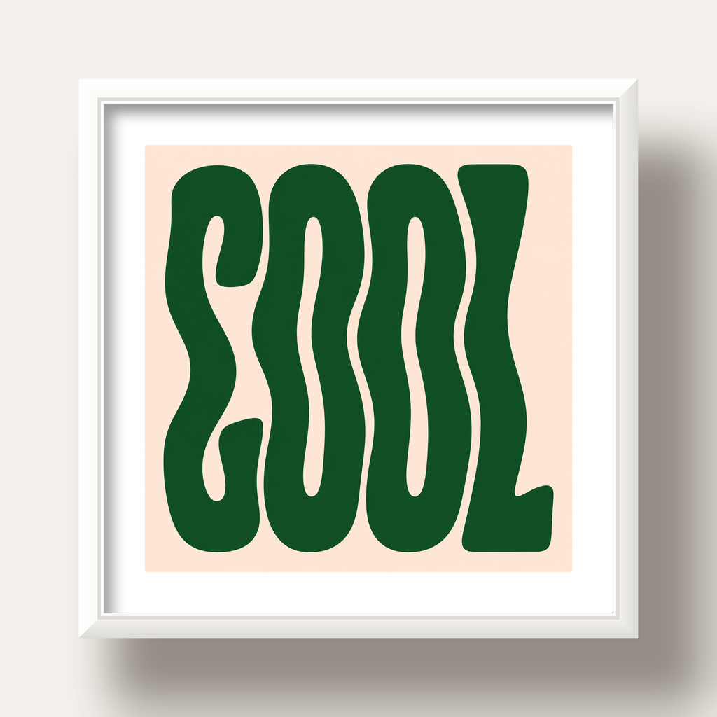 Yeşil Dalgalı Tipografik COOL Poster - Modern Duvar Dekoru — beyaz derin çerçeveli paspartulu