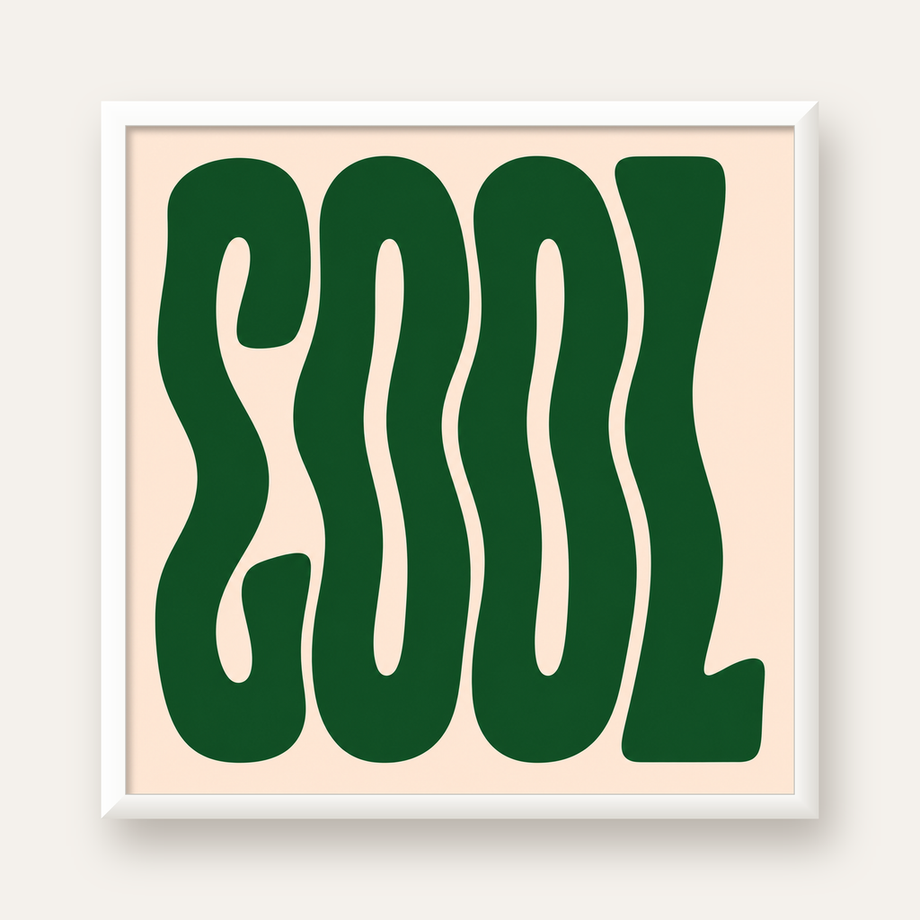 Yeşil Dalgalı Tipografik COOL Poster - Modern Duvar Dekoru — beyaz çerçeveli kare poster