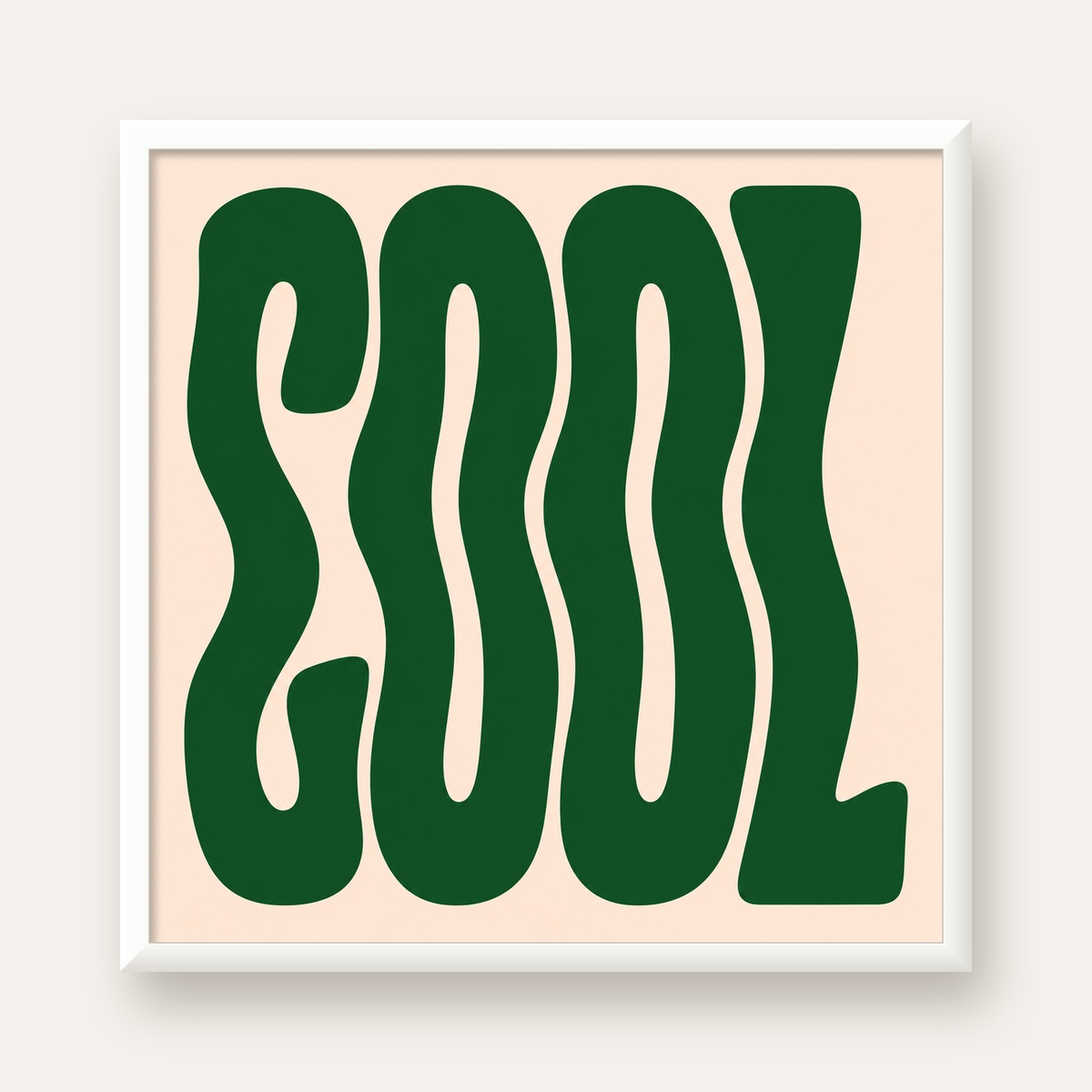Yeşil Dalgalı Tipografik COOL Poster - Modern Duvar Dekoru — beyaz çerçeveli kare poster