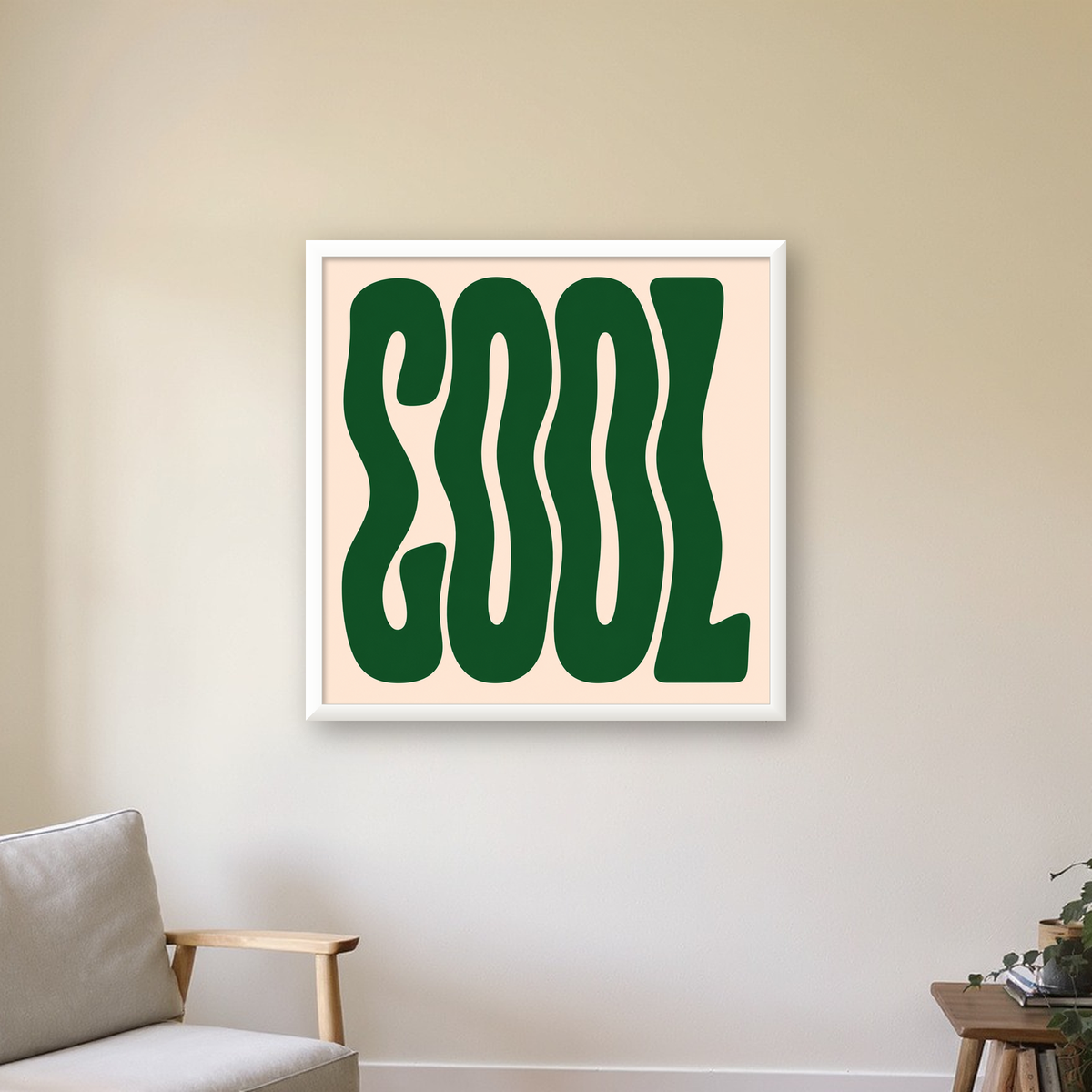 Yeşil Dalgalı Tipografik COOL Poster - Modern Duvar Dekoru — beyaz çerçeveli kare poster