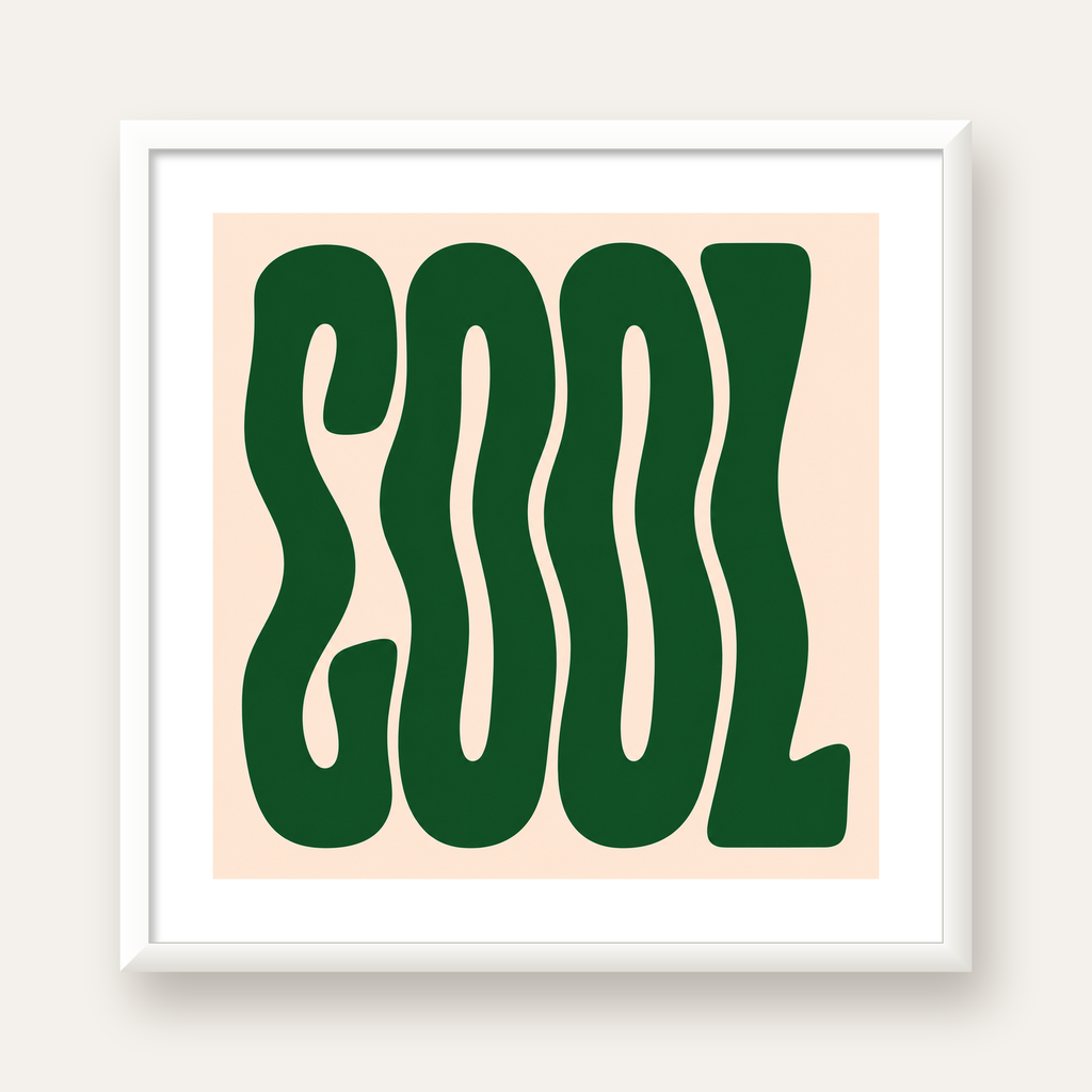 Yeşil Dalgalı Tipografik COOL Poster - Modern Duvar Dekoru — beyaz çerçeveli kare poster