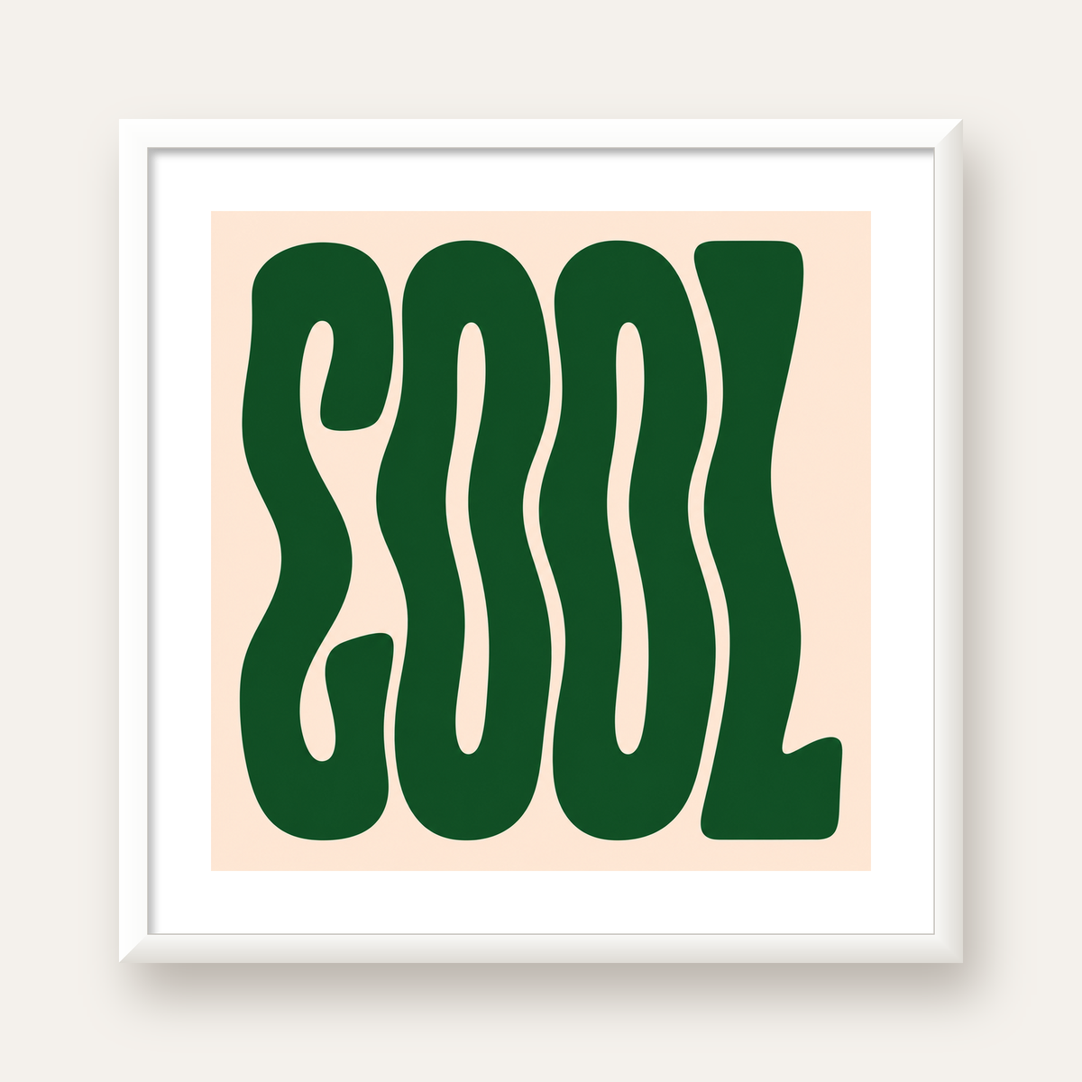 Yeşil Dalgalı Tipografik COOL Poster - Modern Duvar Dekoru — beyaz çerçeveli kare poster