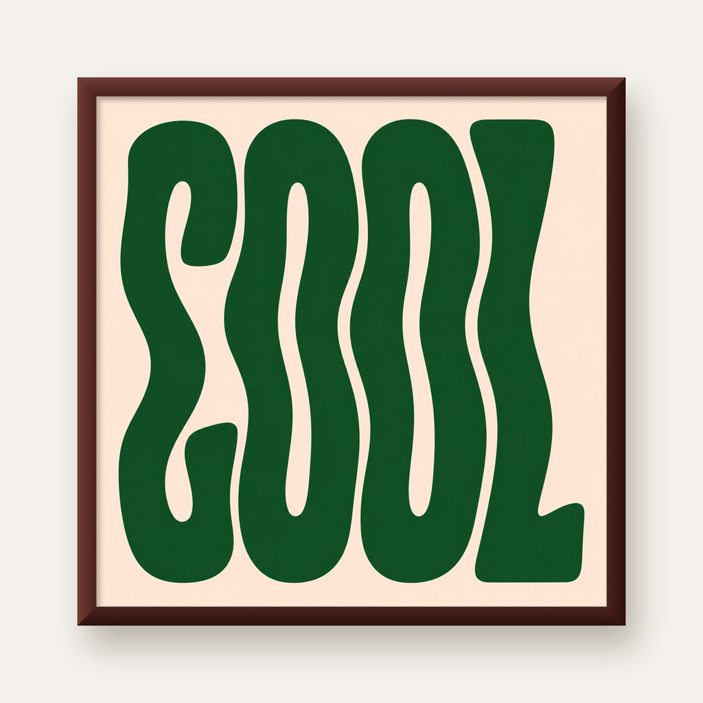 Yeşil Dalgalı Tipografik COOL Poster - Modern Duvar Dekoru — ceviz çerçeveli