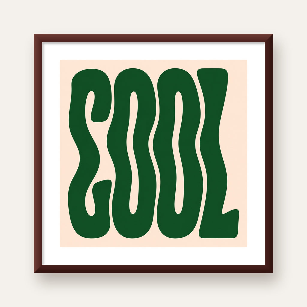 Yeşil Dalgalı Tipografik COOL Poster - Modern Duvar Dekoru — ceviz çerçeveli paspartulu