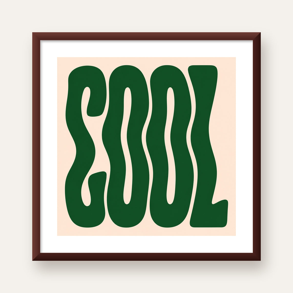 Yeşil Dalgalı Tipografik COOL Poster - Modern Duvar Dekoru — ceviz çerçeveli paspartulu