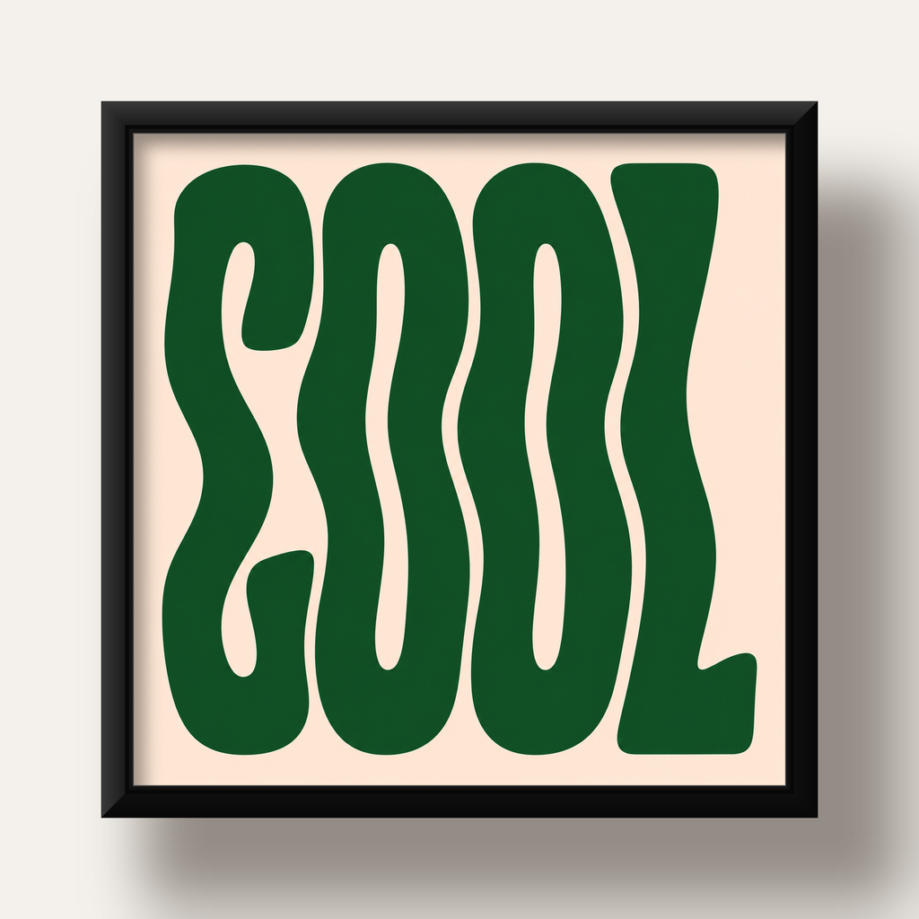 Yeşil Dalgalı Tipografik COOL Poster - Modern Duvar Dekoru — siyah derin çerçeveli